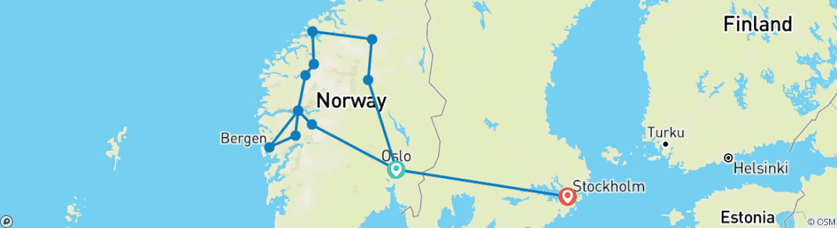 Image of a map showing the route of the tour