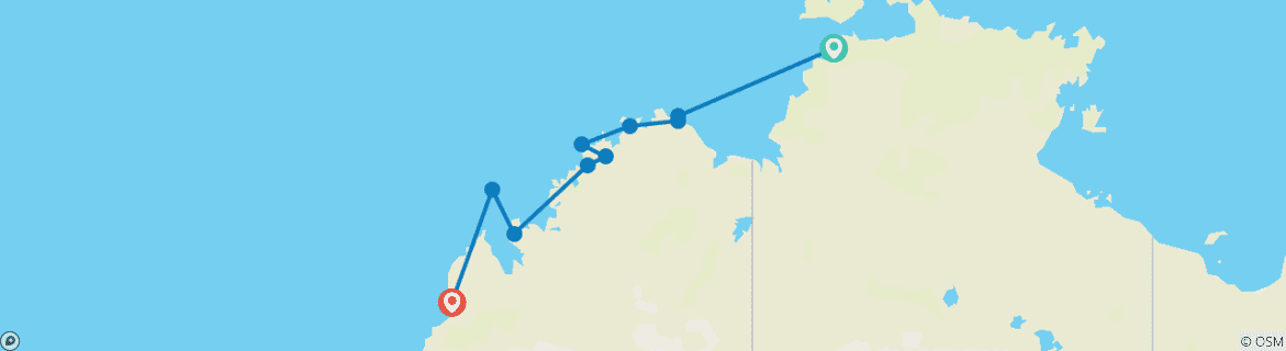 Image of a map showing the route of the tour