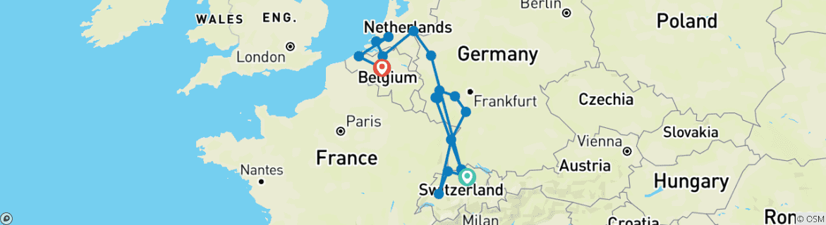 Image d'une carte montrant l'itinéraire du circuit