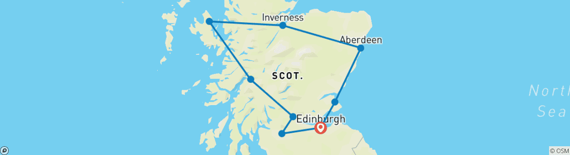 Image of a map showing the route of the tour