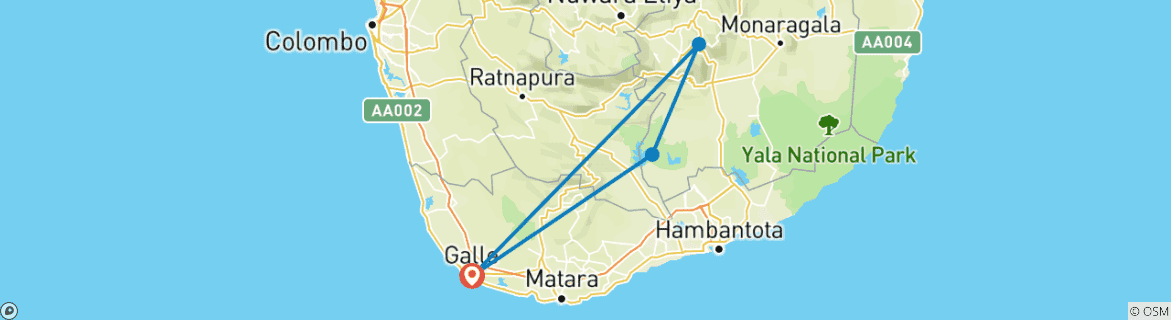 Image of a map showing the route of the tour