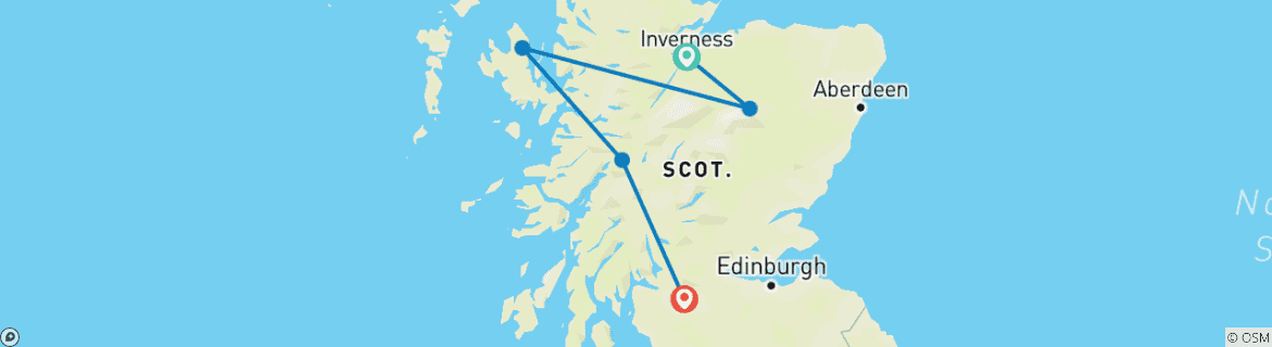 Image of a map showing the route of the tour