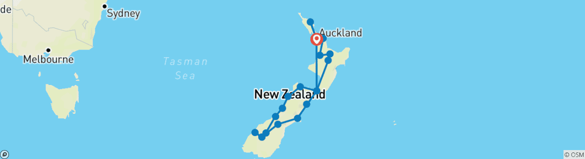 Image of a map showing the route of the tour