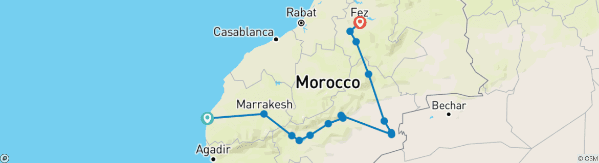 Image d'une carte montrant l'itinéraire du circuit