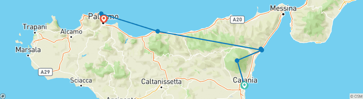 Image of a map showing the route of the tour