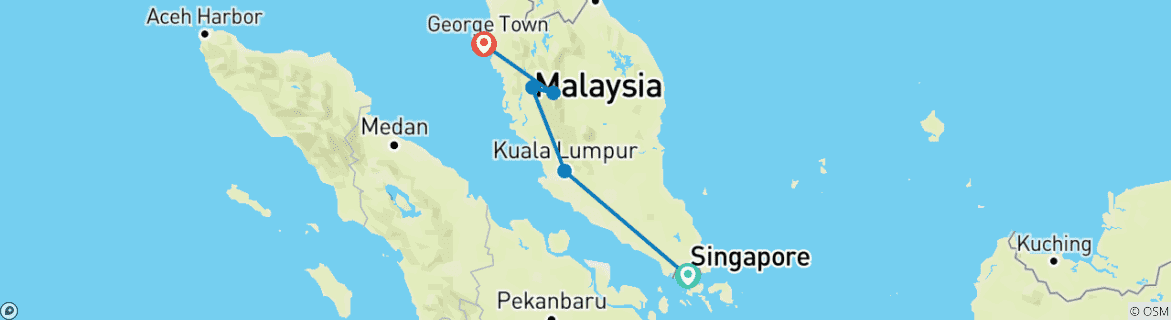 Image of a map showing the route of the tour