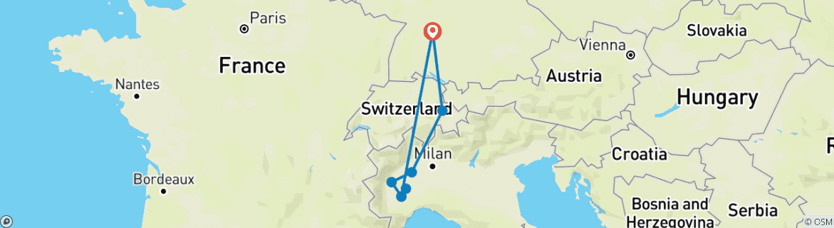 Image d'une carte montrant l'itinéraire du circuit