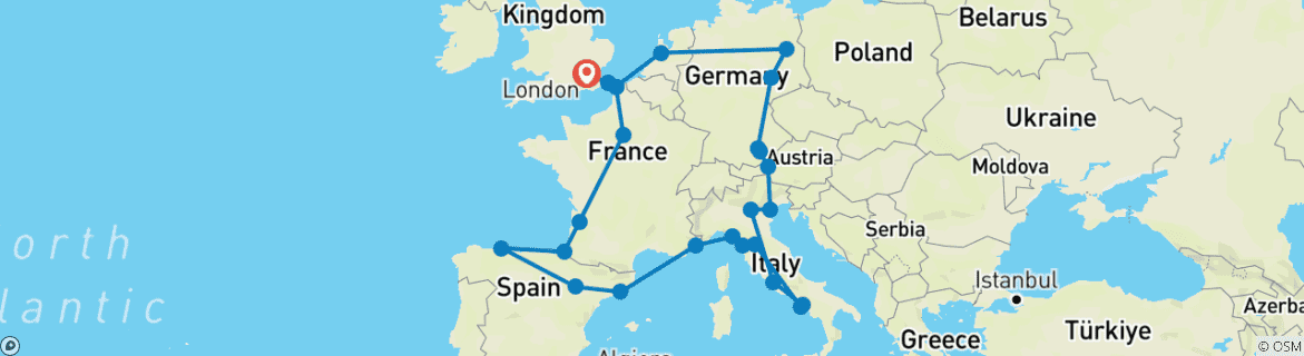 Image d'une carte montrant l'itinéraire du circuit