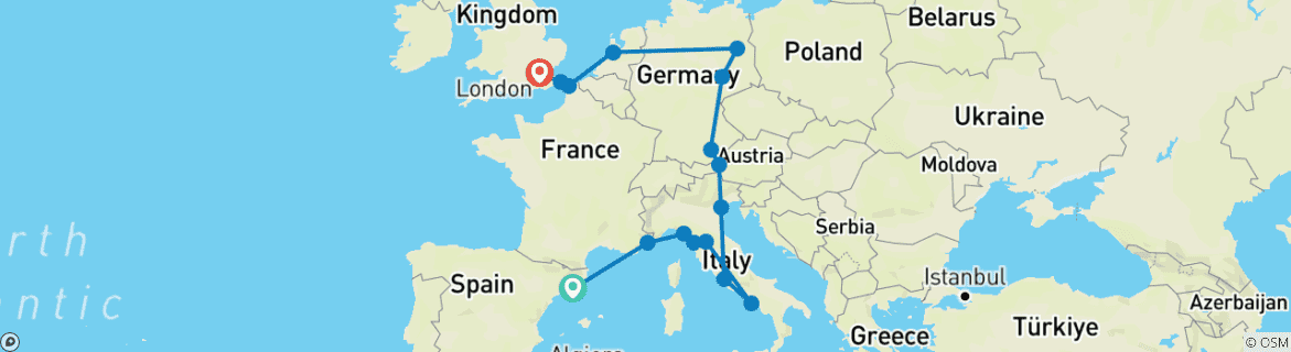 Image d'une carte montrant l'itinéraire du circuit