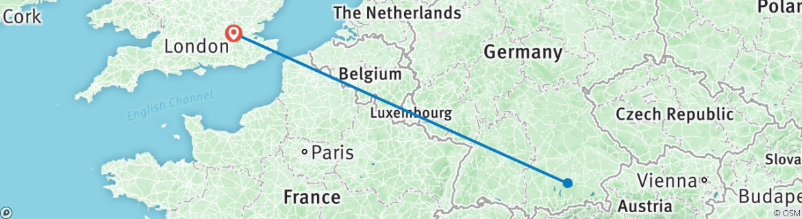 Image of a map showing the route of the tour