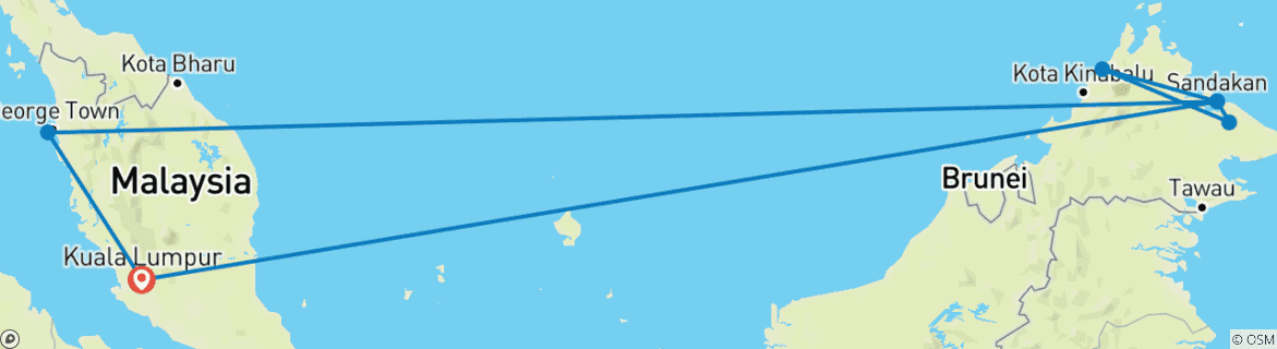 Image of a map showing the route of the tour