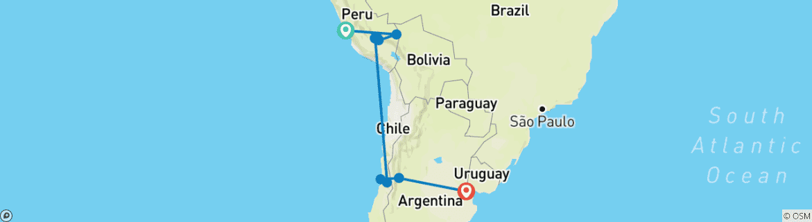 Image of a map showing the route of the tour