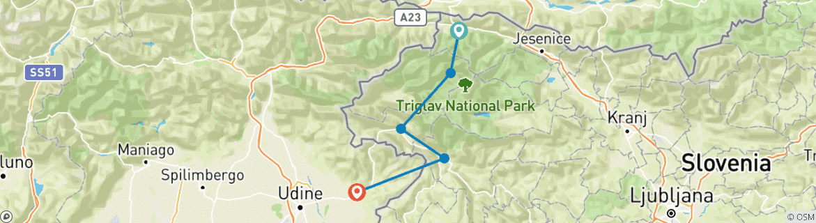 Image d'une carte montrant l'itinéraire du circuit