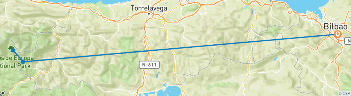 Image of a map showing the route of the tour