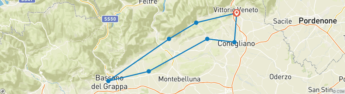 Image d'une carte montrant l'itinéraire du circuit