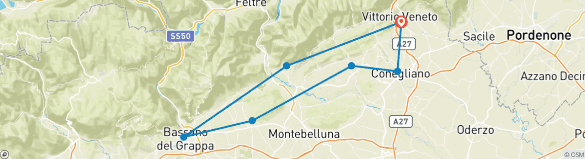 Image d'une carte montrant l'itinéraire du circuit