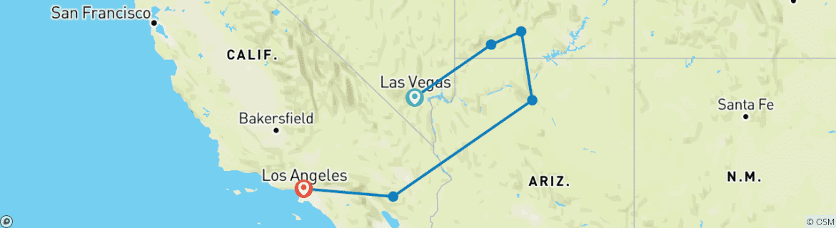 Image of a map showing the route of the tour