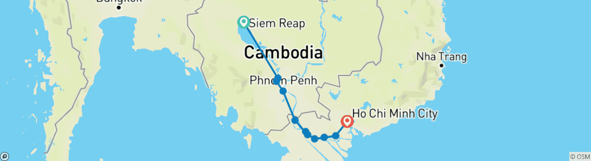 Image of a map showing the route of the tour