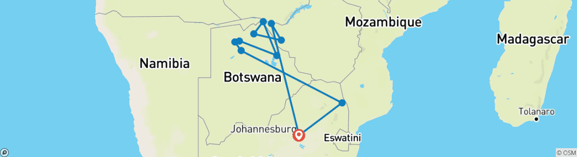 Karte mit der Reiseroute