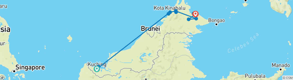 Kaart van 11 Dagen Borneo & Sarawak Ondekt