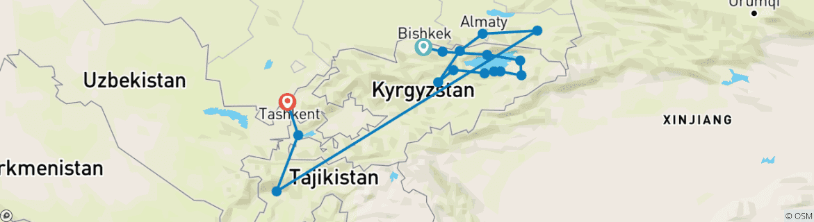 Image of a map showing the route of the tour
