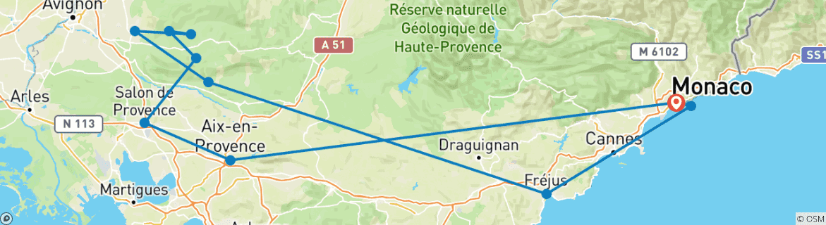 Image d'une carte montrant l'itinéraire du circuit