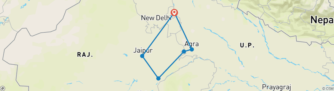 Image of a map showing the route of the tour