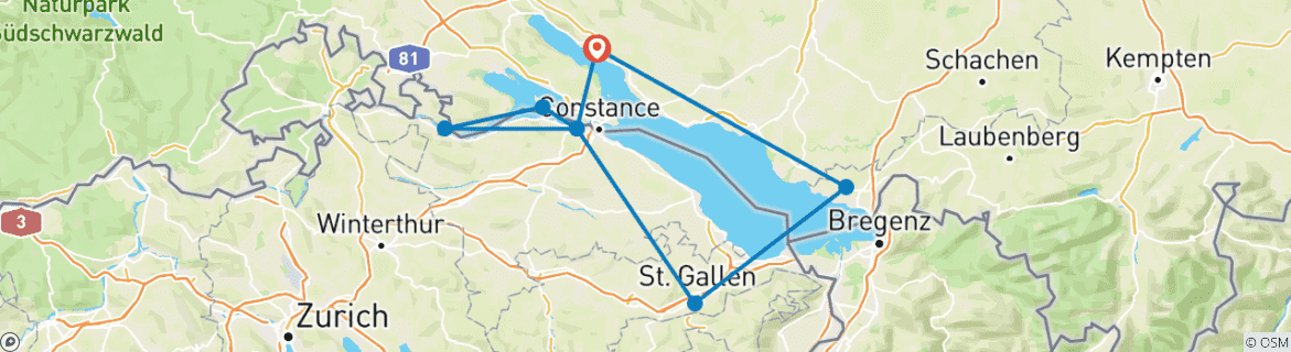 Image d'une carte montrant l'itinéraire du circuit