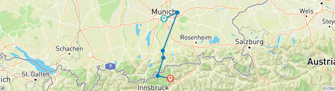 Image d'une carte montrant l'itinéraire du circuit