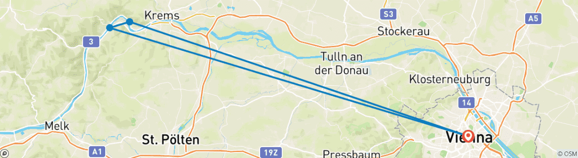 Image of a map showing the route of the tour