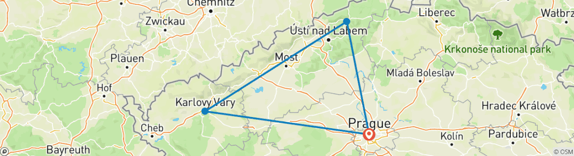 Image of a map showing the route of the tour