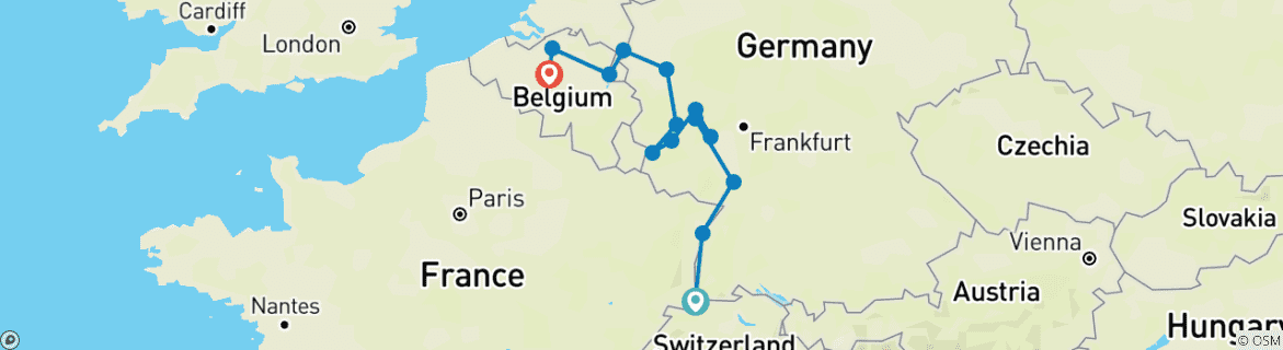 Image d'une carte montrant l'itinéraire du circuit