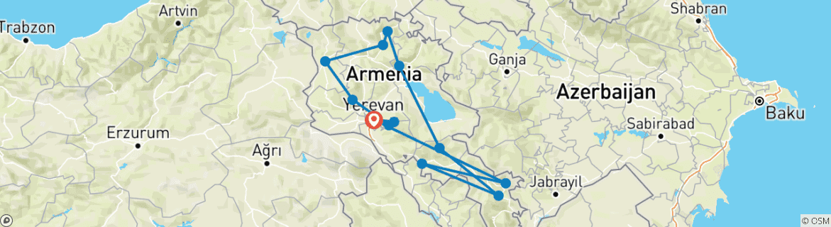 Image of a map showing the route of the tour