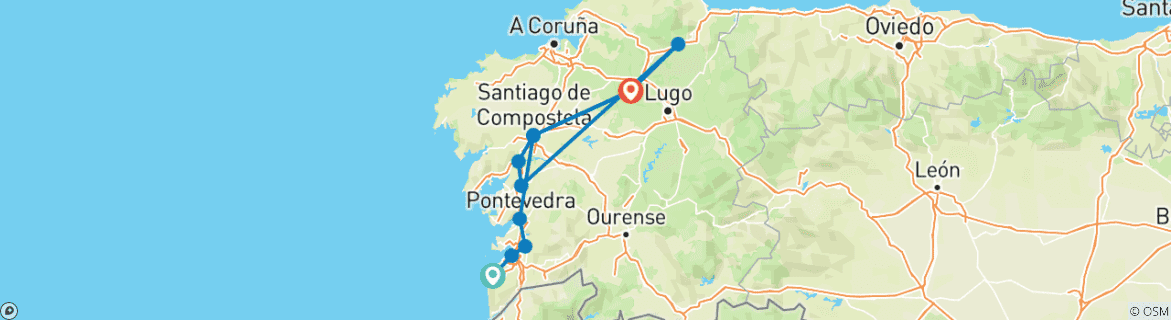 Image of a map showing the route of the tour