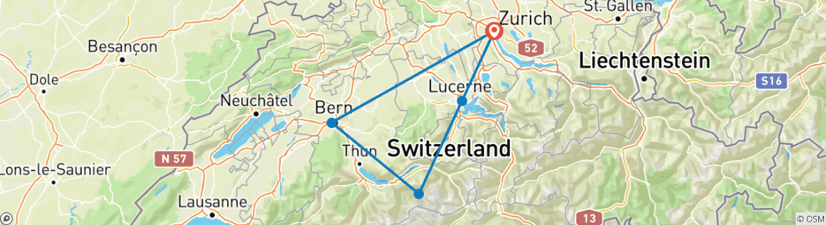 Image of a map showing the route of the tour