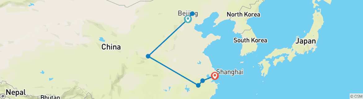 Image of a map showing the route of the tour