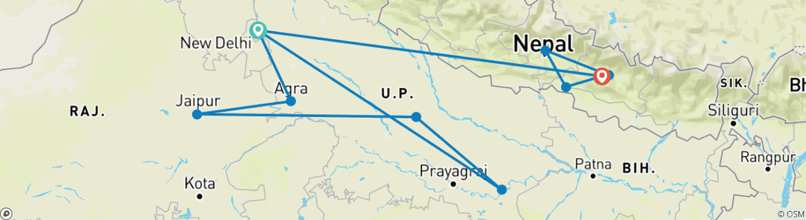 Image of a map showing the route of the tour