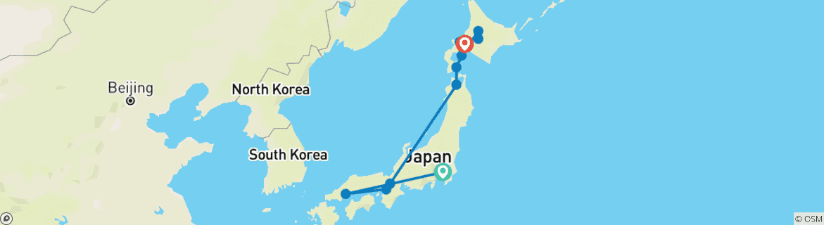 Image of a map showing the route of the tour