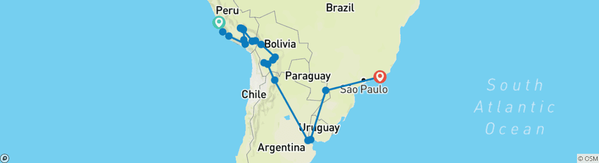 Image of a map showing the route of the tour
