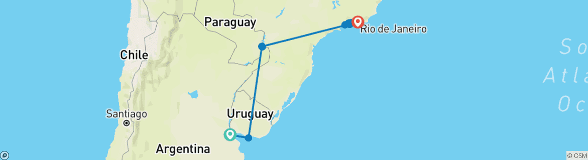Image of a map showing the route of the tour