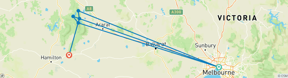 Image of a map showing the route of the tour