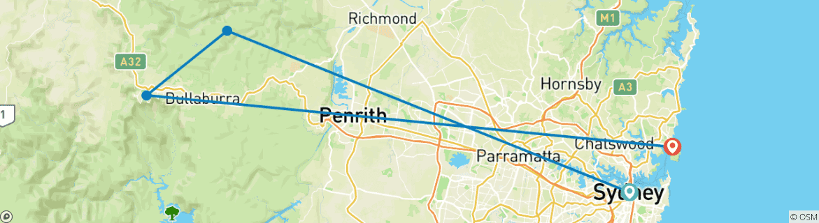 Image of a map showing the route of the tour