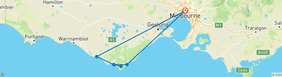 Image d'une carte montrant l'itinéraire du circuit