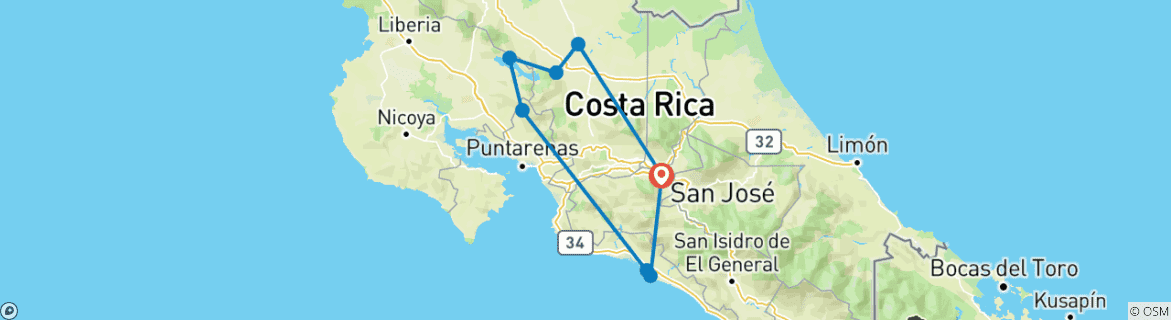 Image of a map showing the route of the tour