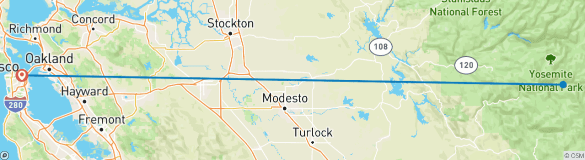 Image of a map showing the route of the tour