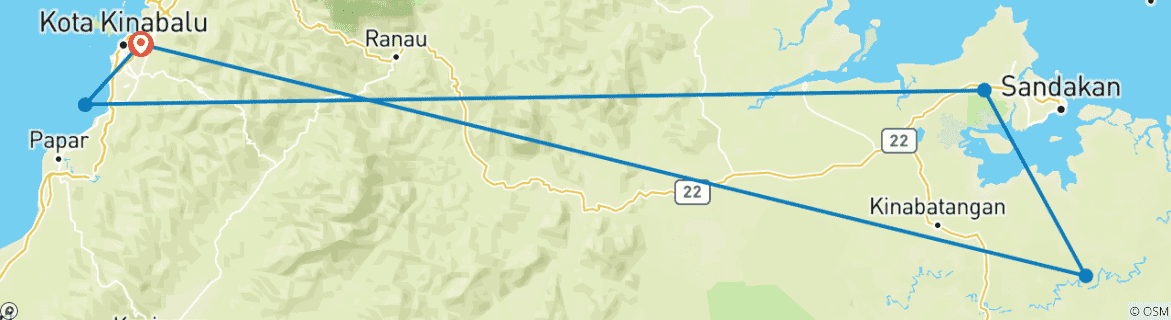 Image of a map showing the route of the tour