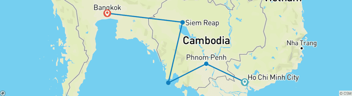 Image of a map showing the route of the tour