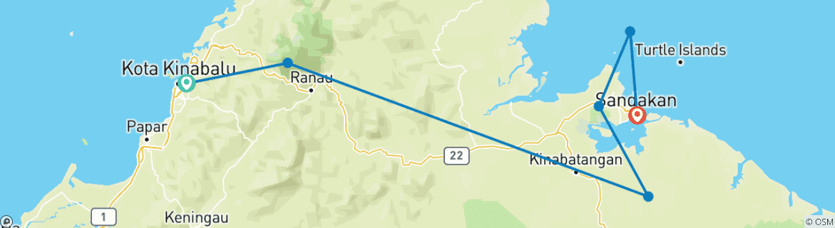 Image of a map showing the route of the tour