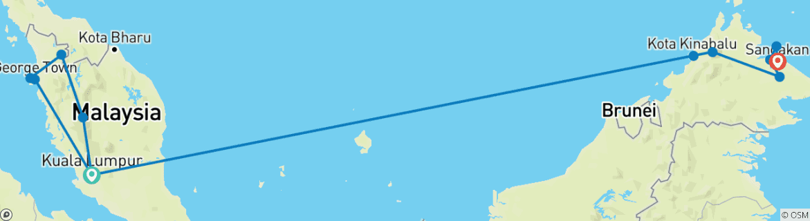 Image of a map showing the route of the tour