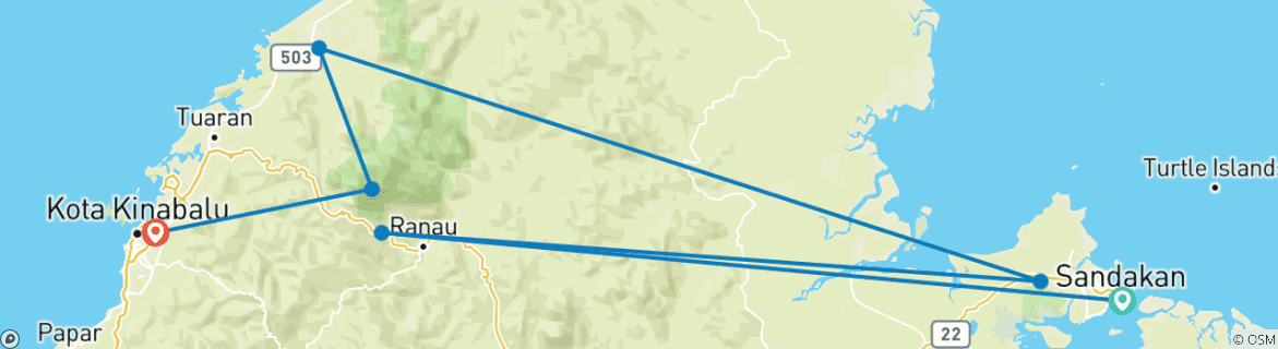 Image of a map showing the route of the tour